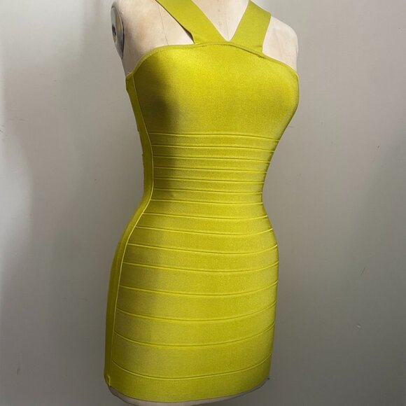 Neon Yellow Bandage Bodycon Dress - Picture 1 of 10